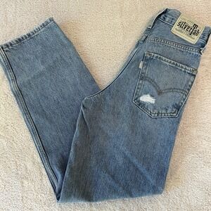Levi's Women Silver Tab '94 Baggy Straight Size 23 MidRise Jeans Blue Distressed